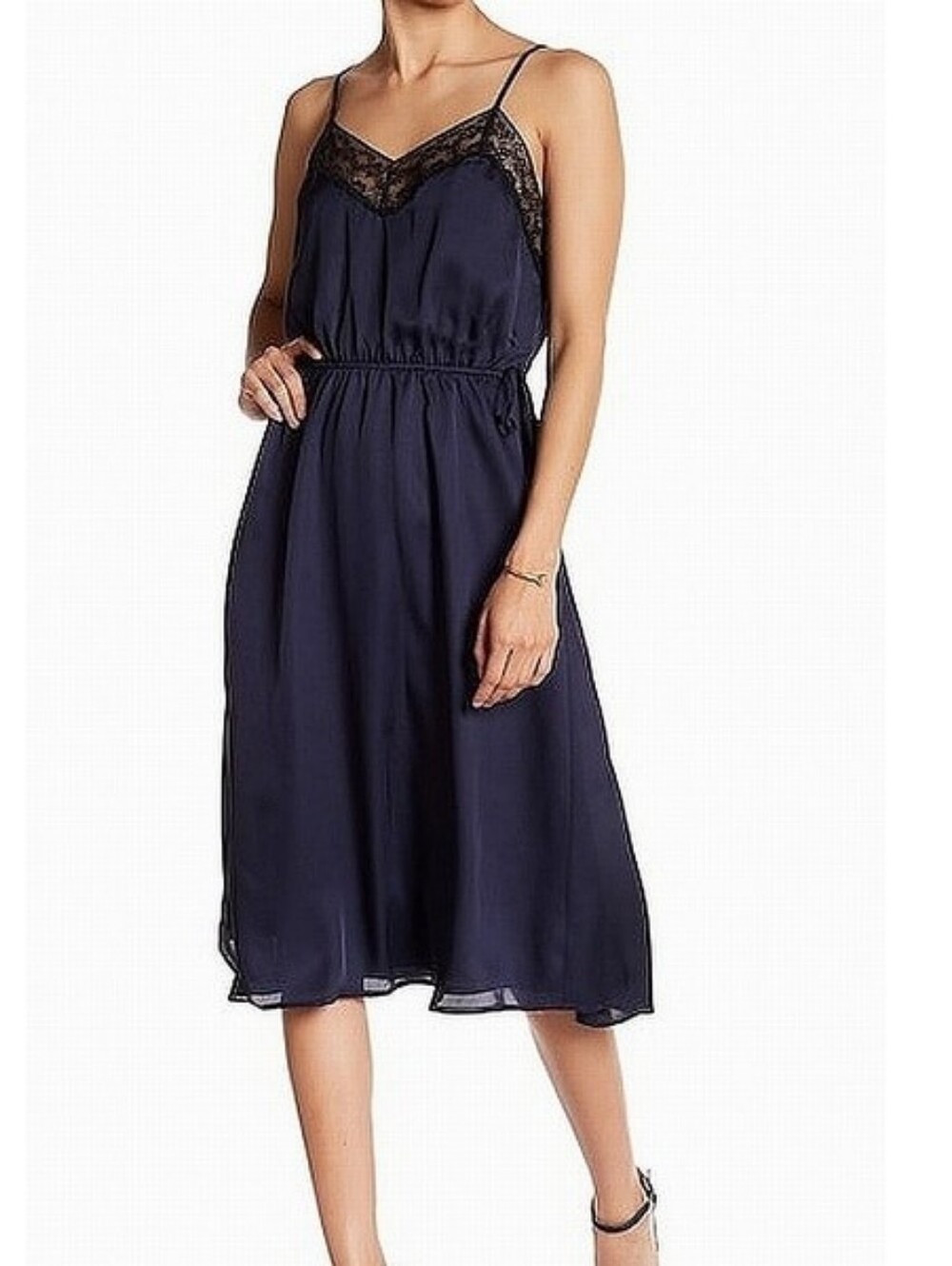 Chelsea28 Navy Black Lace Trimmed Slip Midi Dress Size Small